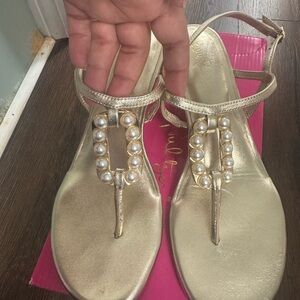 Lilly Pulitzer Gold Sandals with Pearl Details